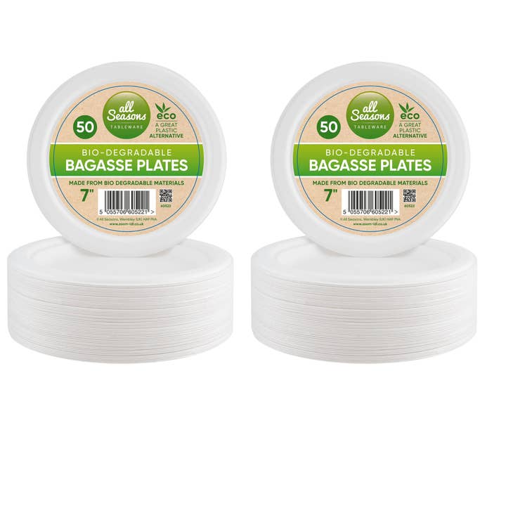 100 -7" Plates Sugarcane Bagasse Eco Biodegradable Party BBQ for wholesale by Home Shopa