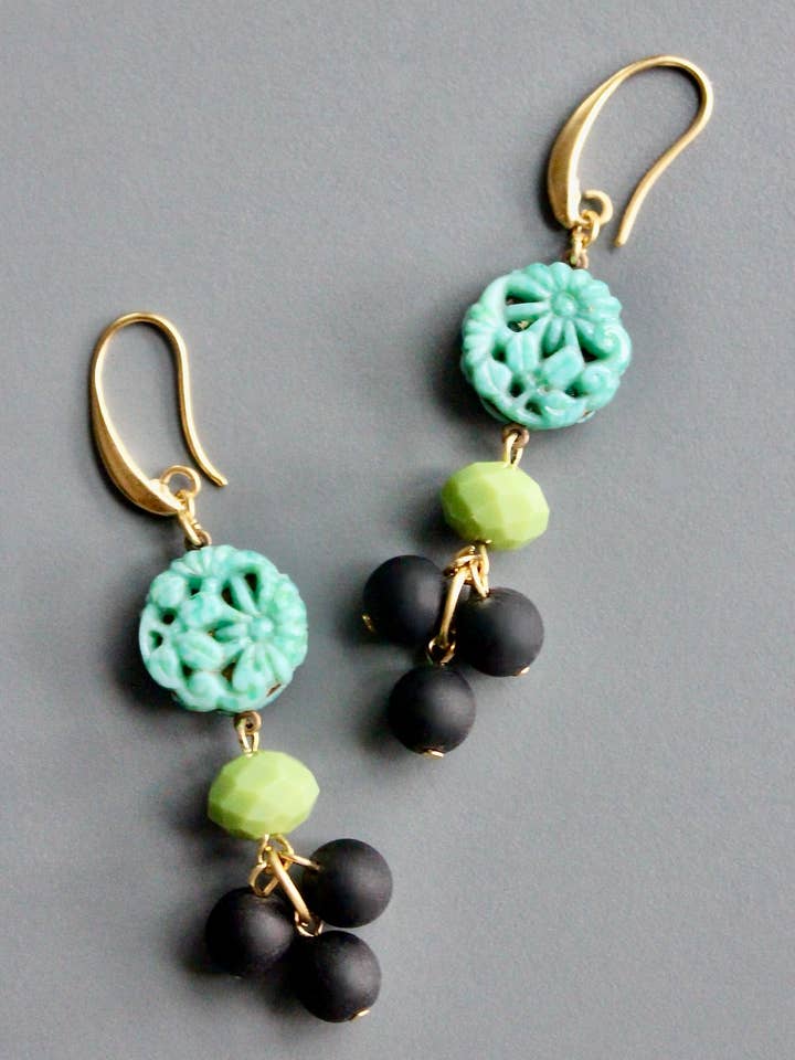 HYLE47 Vintage grønne glas øreringe for engroshandel hos David Aubrey Jewelry