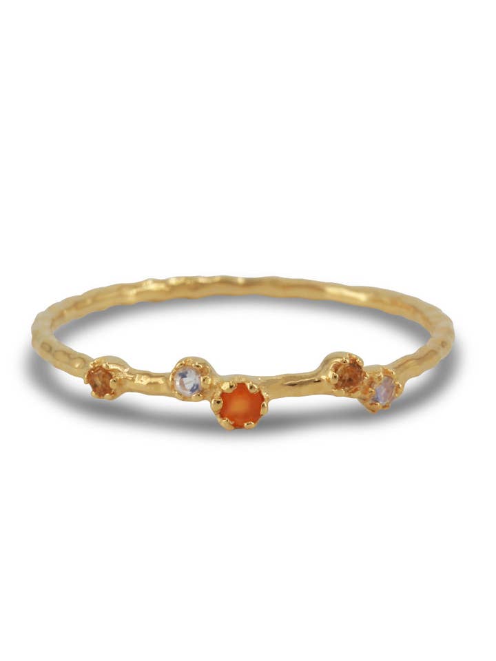 silver ring gold-plated with moonstone, citrine and carnelian for wholesale by Campur GmbH