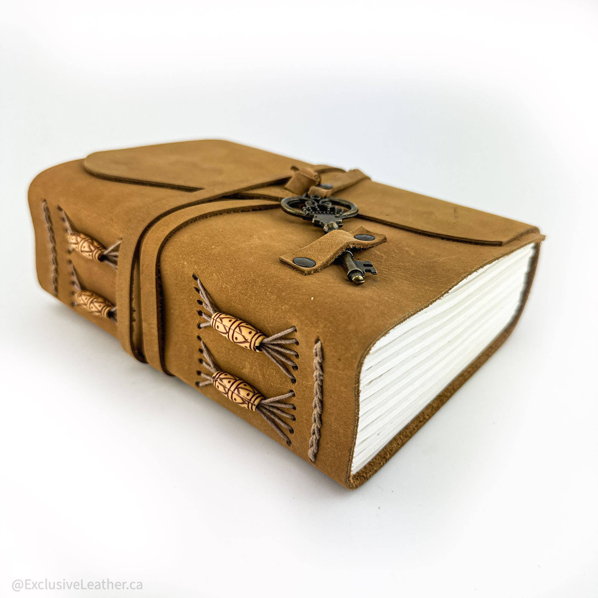 Exclusive Art Inc - Wholesale Journal/Diary - Leather Journal with key design // Artisan Wood Bead Binding1