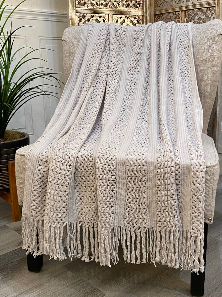 Highgrove - Throw Blanket - Acrylic 60" X 50" Cantal Collection - Light Grey for wholesale by Elite Home Fashions