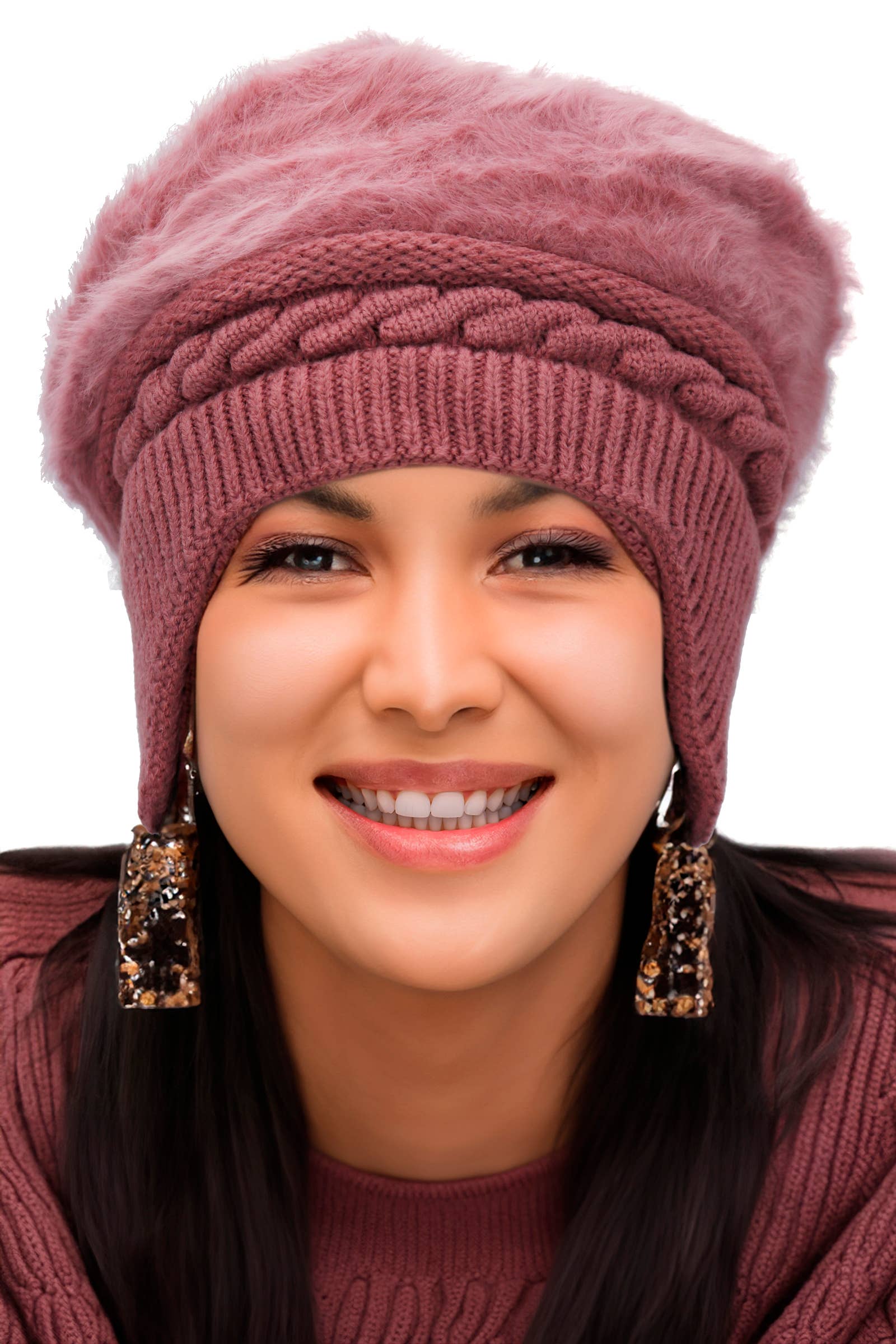 Cap Zone – wholesale Newsboy/Schoolboy Hat - Dam – Vegan Angora pälskabel stickad öronklaffmössa1