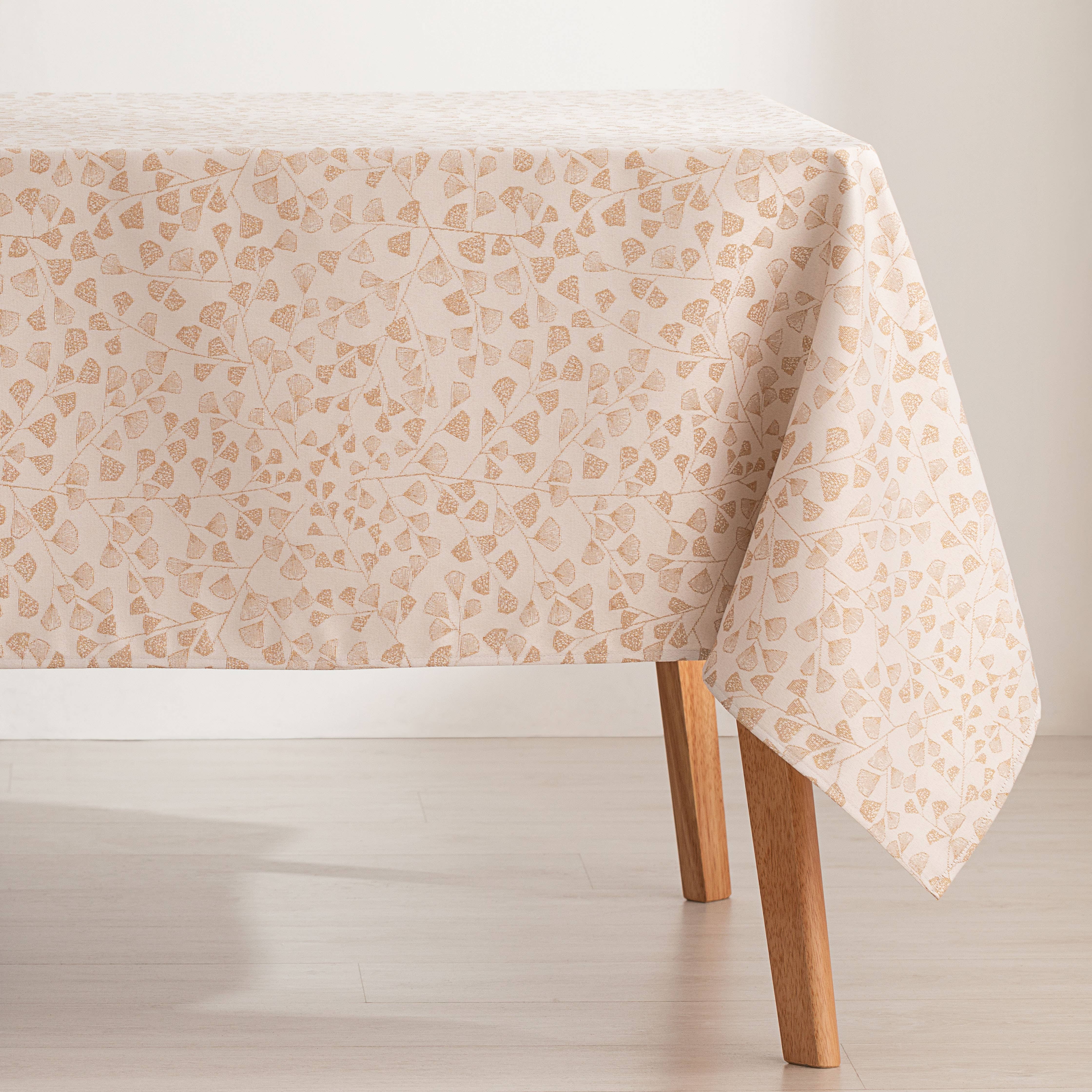 Beige LUMIN floral jacquard waterproof tablecloth for wholesale on Faire0