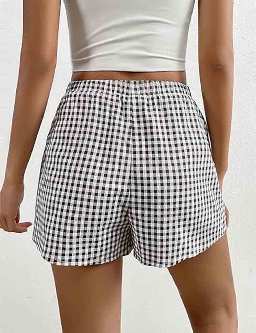 Sweetkama - Wholesale Shorts - Women's - Ladies Color Block Checked No Pocket Shorts3