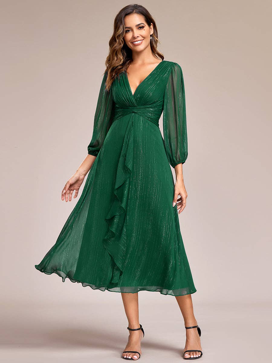 Ever-Pretty - Vente Robe de soirée – femme - Robe scintillante en mousseline pour invitée de mariage à manches longues26