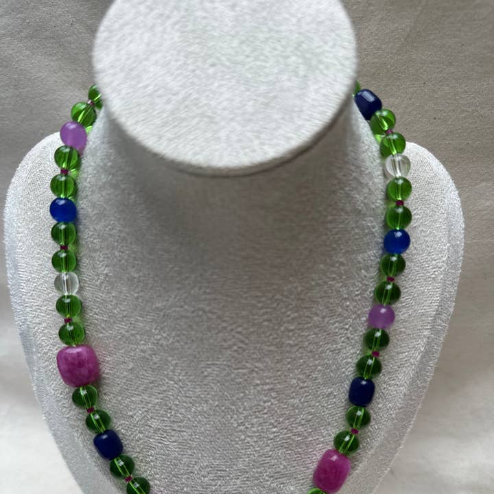 Green Glass beaded necklace for wholesale by Love kiki designs