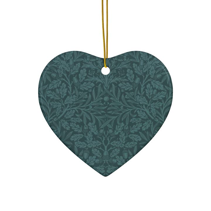 Ornements de Noël en céramique inspirés par William Morris - Collection Glands & Feuilles de Chêne (Bleu Sarcelle) - Impression Recto Verso : 1pc, 3pcs, 5pcs, 10pcs pour la vente par Willy Morris Home Emporium
