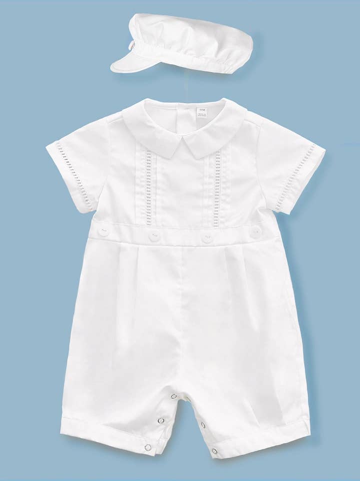 Faggoting Boy Romper & Beret for wholesale by Smocked Bebe