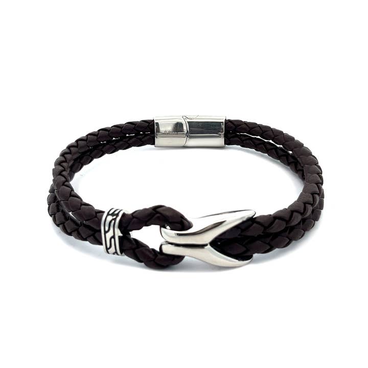 MEN'S DOUBLE BRAIDED LEATHER BRACELET - KM23140E628/629 for wholesale by AMORINO SRL