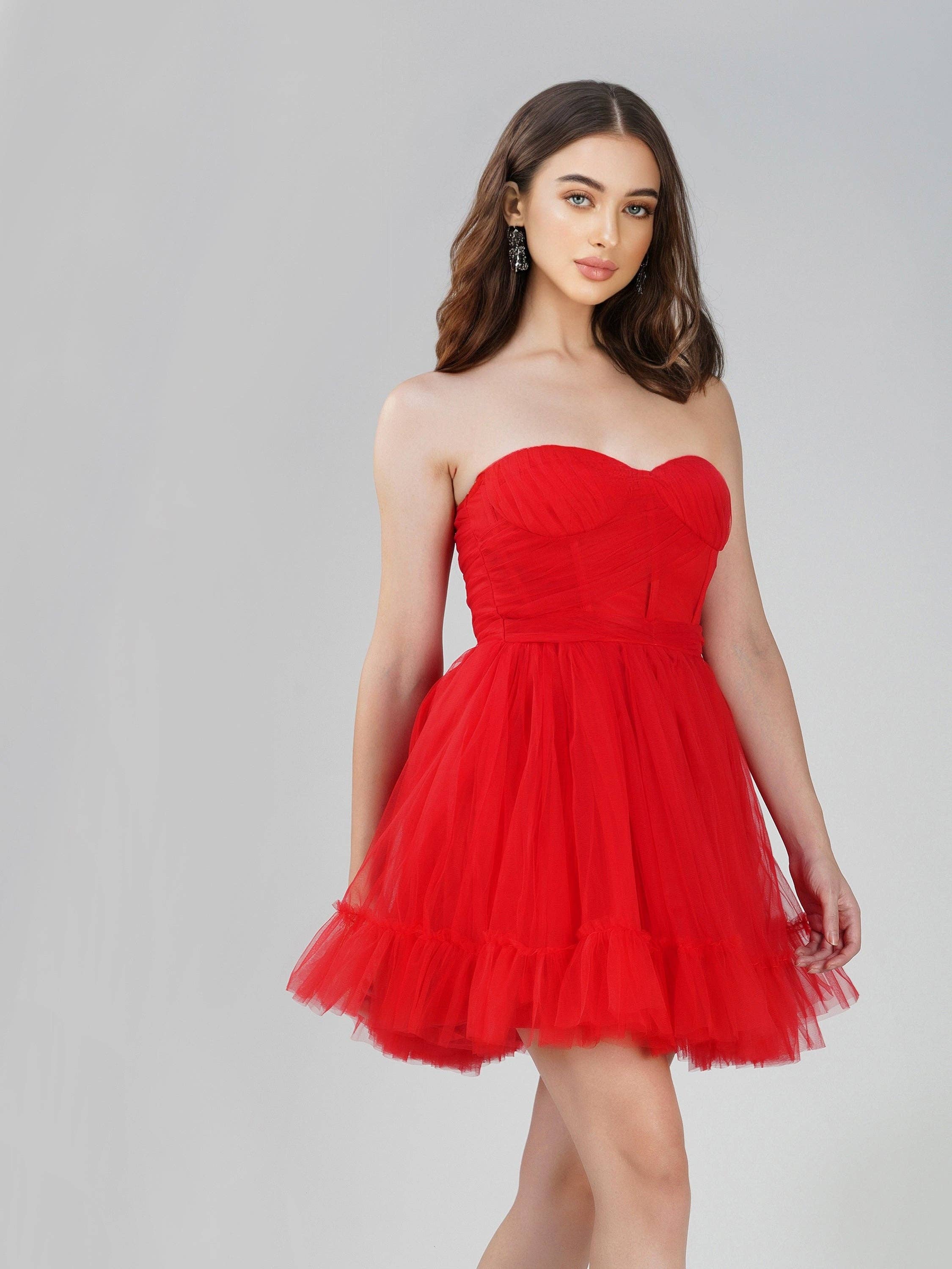 Lace & Beads – wholesale Dress – Women's – Lauren Red Tulle Mini Dress5