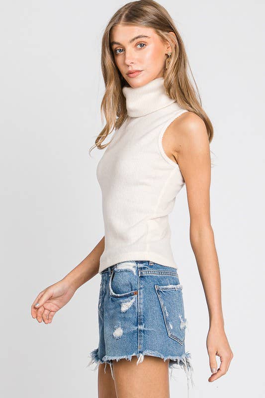 Crème Haut en maille à col roulé - T30655C en vente sur Faire2