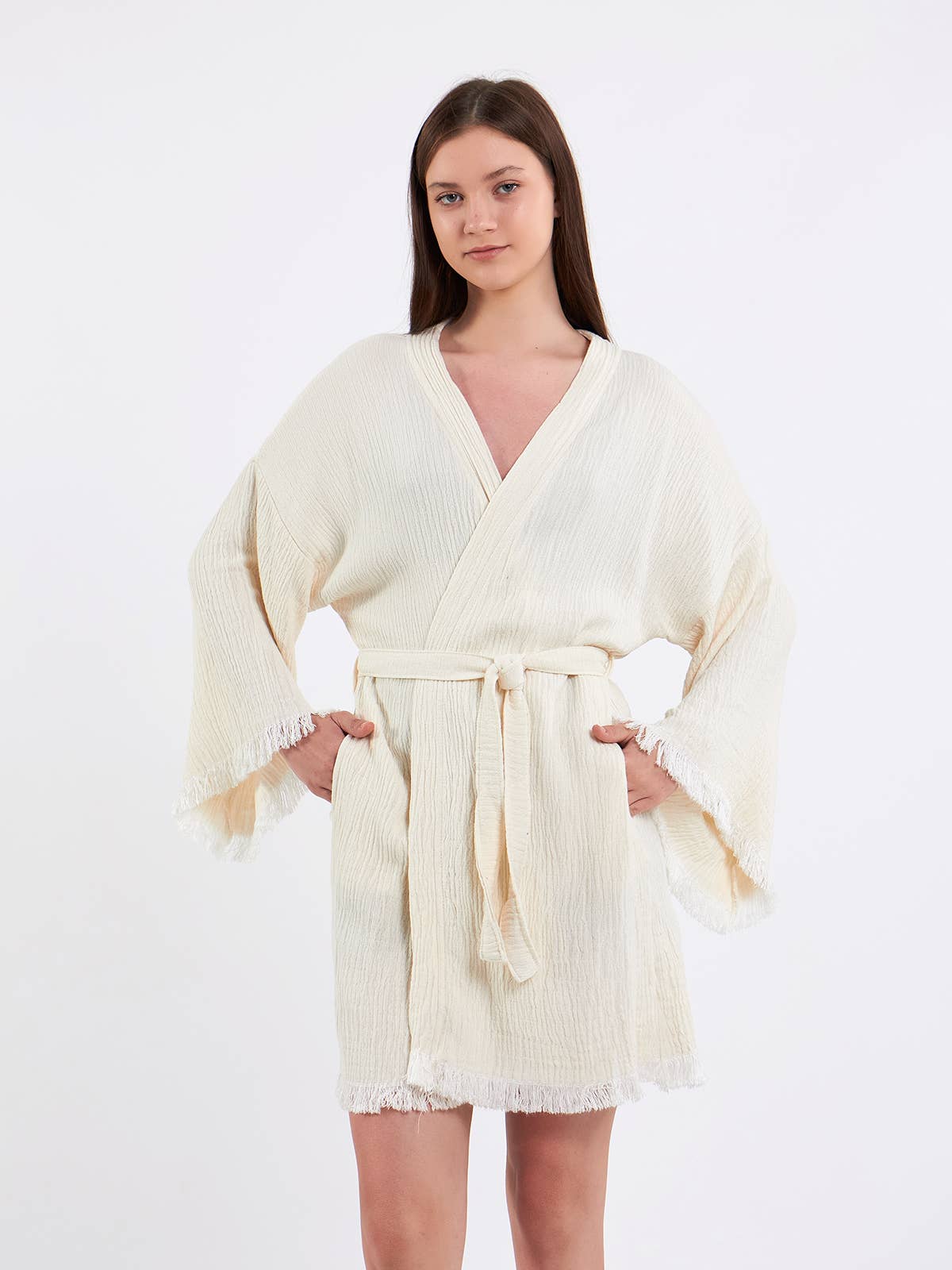 Yaz Concepts - Wholesale Kimono - Women's - White Bride Script Bridal Party Get Ready Short Kimono Robe 4