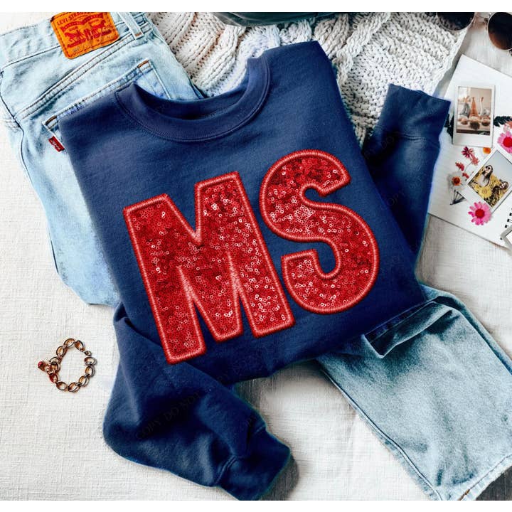 Faux State Initial SweatShirts MS for wholesale by Cypress Slough Outfitters