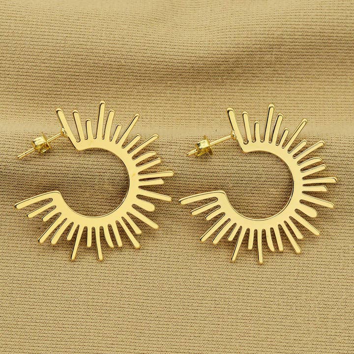 BestBeads&Beyond - Wholesale Hoop Earrings - Gold Sunshine Latch Back Closure Earrings, Sku#ZX58