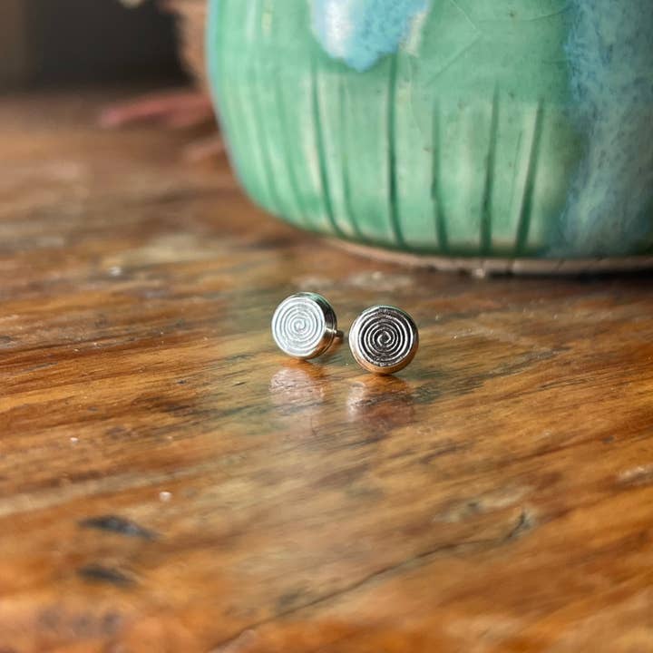 Swirling Sprial Minimalist Sterling Silver Stud Earrings for wholesale by The Dwelling Gem