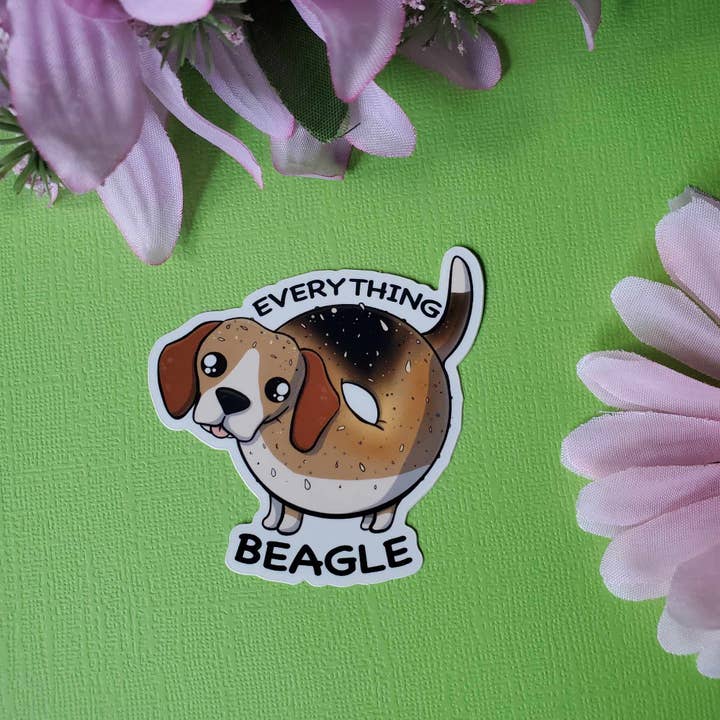 Everything Beagle Sticker (everything bagel + beagle) for wholesale by Meg's Mashables