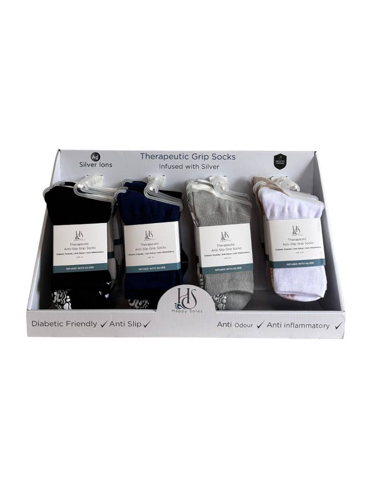 Calcetines de agarre terapéutico estilo tripulación (paquete de 49 + soporte) para venta al por mayor de GSOXS