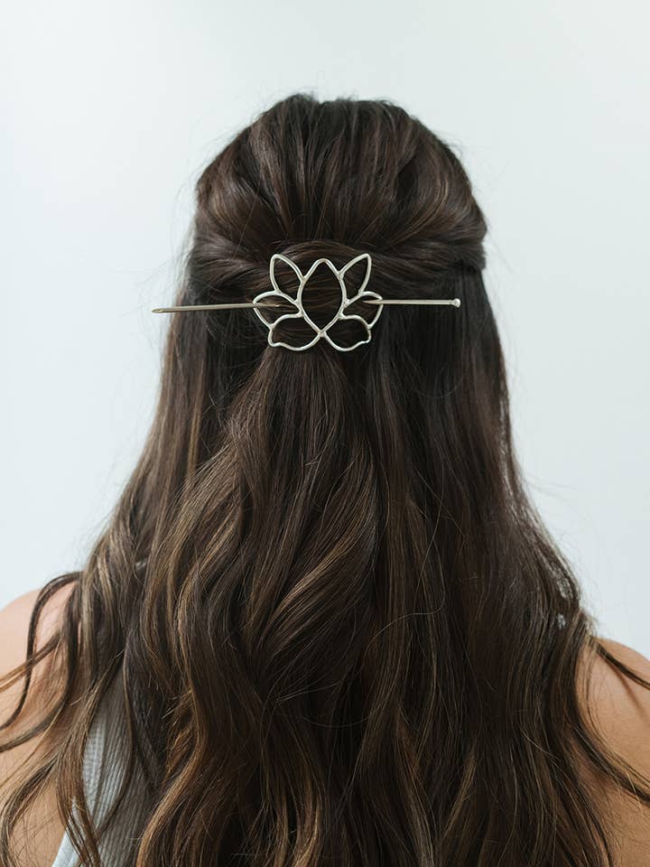 Kairavini Lotus Hair Slide with Stick - Silver for wholesale by Matr Boomie Fair Trade