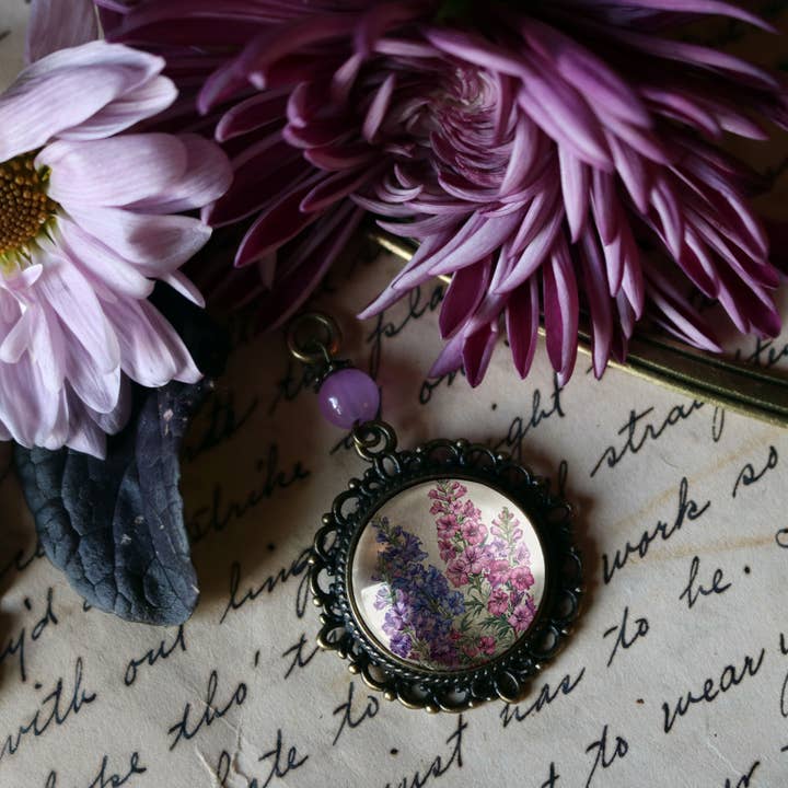 The Divine Iguana - Wholesale Bookmark - Larkspur Flower / Delphinium Bronze and Glass Bookmark