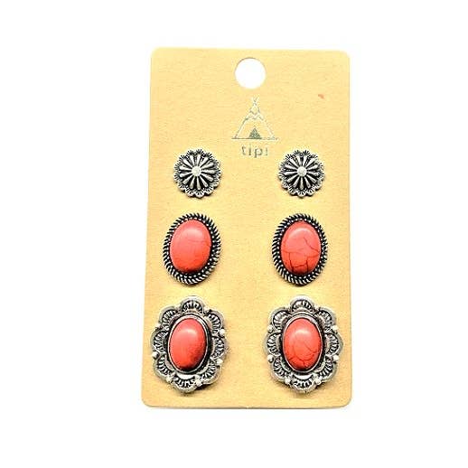 Snowing West - Wholesale Jewelry Set - Western 3 Pair Turquoise Earring Set