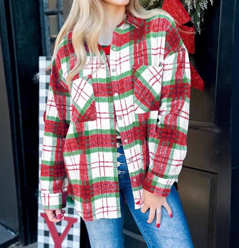 Lovesoft - Wholesale Shirt Jacket/Shacket - Women’s - Plaid Checkered Christmas Shirt Jacket - Holiday Cozy Fit