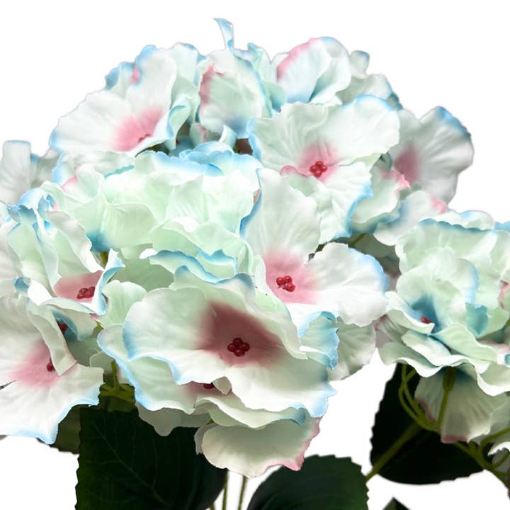 David Christopher's Collection - Wholesale Artificial Flowers - Cypress Garden Hydrangea Bush x 5 - 19” -Blue/Pink1