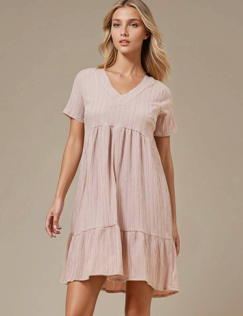 Sweetkama - Vente Robe – femme - Robe courte quotidienne à manches courtes et col en V40