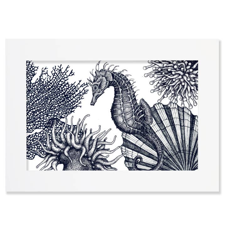 Blue & White Seahorse Scene Art Print – Mounted in 3 Sizes and other Purchase wholesale white a4 frames with mount. Free returns & net 60 terms on Faire trending on Faire.