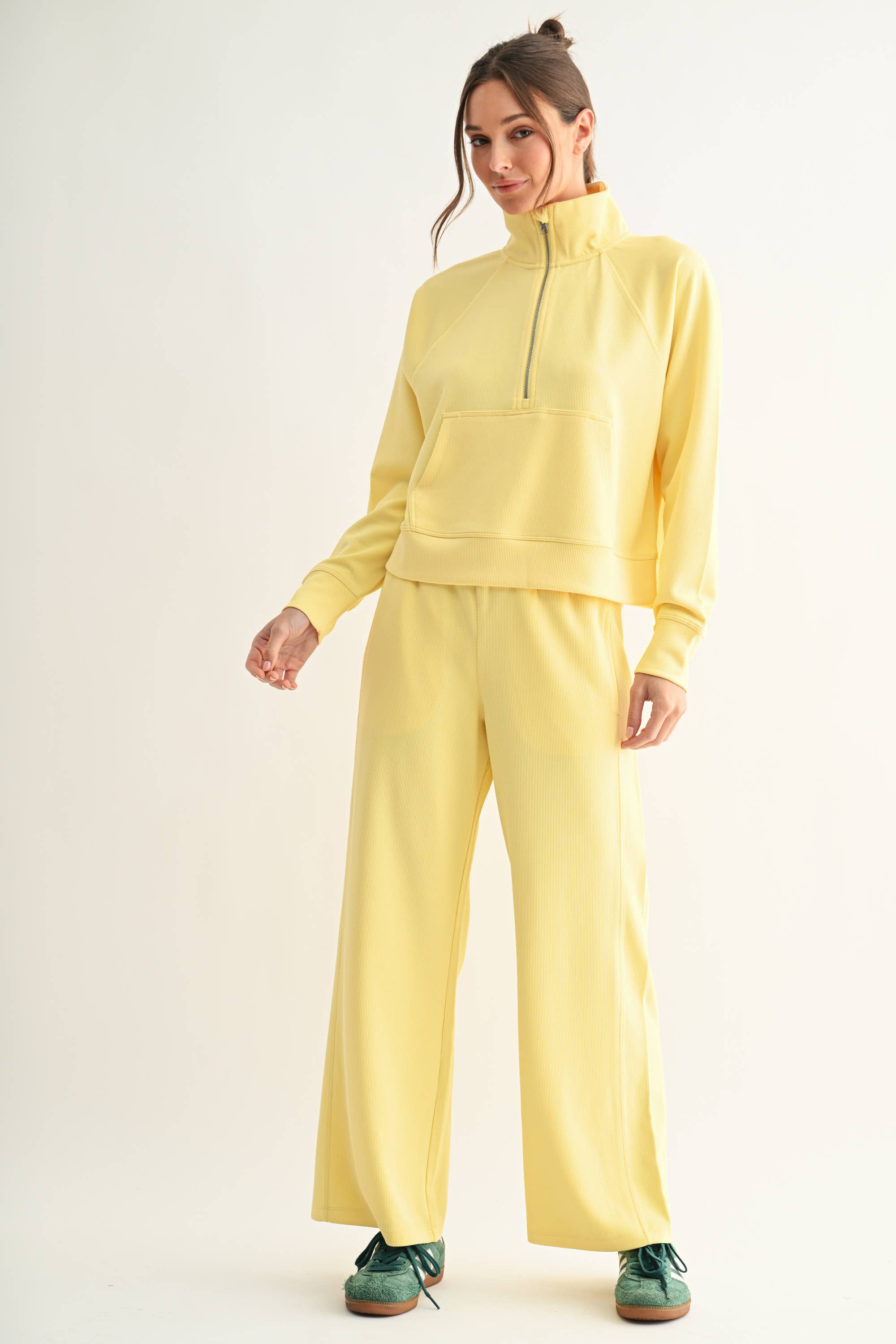 Mono B - Vente Sweat-shirt – femme - Pull à col zippé 1/4 en maille côtelée Luxe Sand Wash28