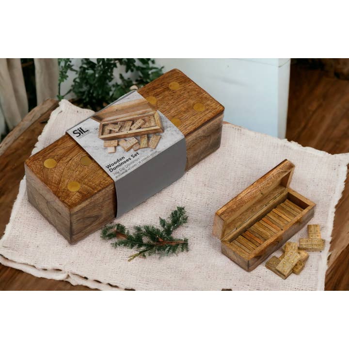 Geko Products - Wholesale Dominoes - Wood & Brass Domino Set 16cm