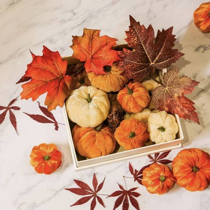 Kate Tuesday Jewelry - Wholesale Decorative Tabletop Object - Fall Velvet Pumpkin Sets1