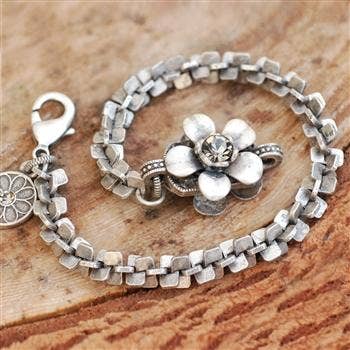 Silver Retro Serenity Flower Bracelet for wholesale by Sweet Romance Jewelry