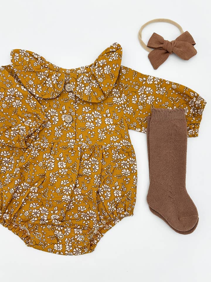 Mosterdkleurige Bloemen Romper Set voor wholesale door OLIVE & CRADLE