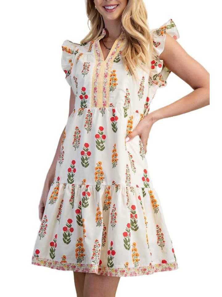 Vanilla Monkey - Wholesale Dress - Women's - Floral Ruffle Sleeve Mini Dress1