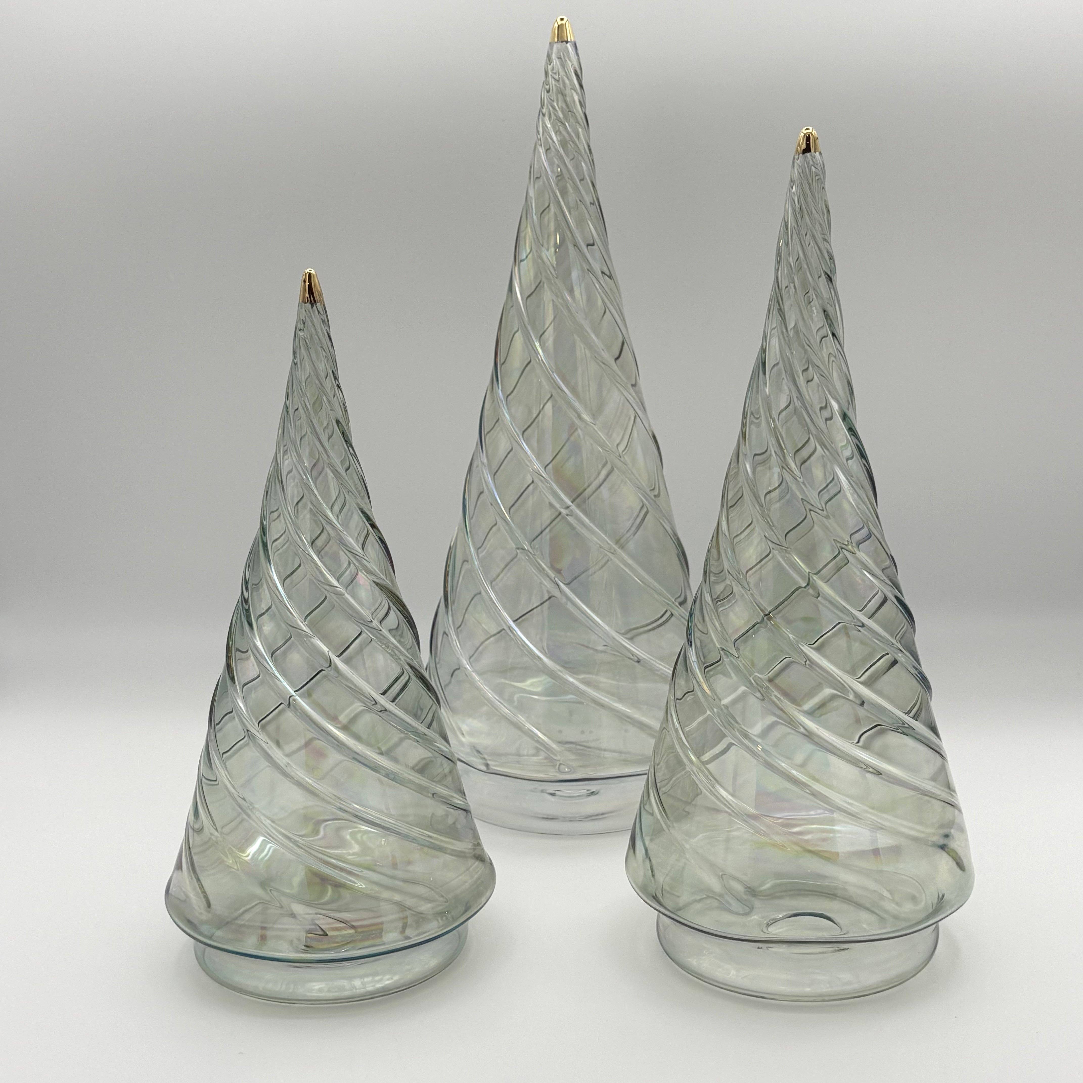 Dandarah - Wholesale Christmas Decoration - Blown Glass Tabletop Christmas Tree - Cone Swirl Olive Green0