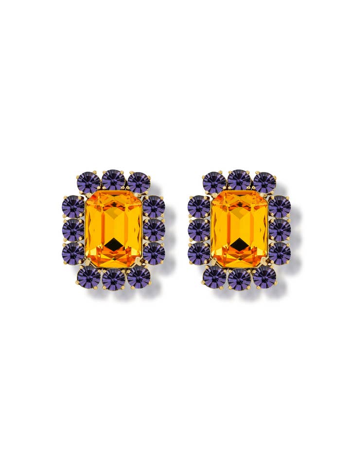 Petite Ninon Fyrkant Lavendel Orange Kristallörhängen för wholesale av Ninon