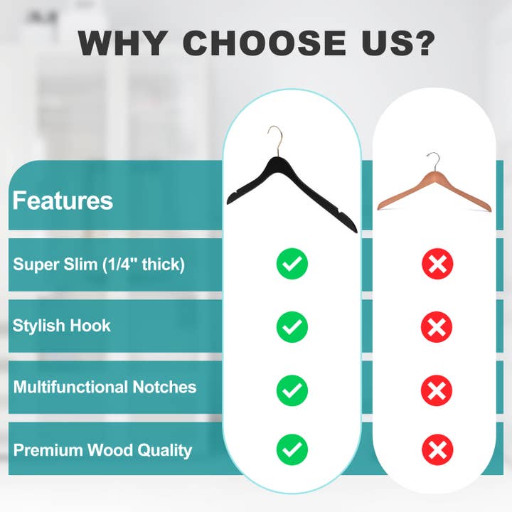 Quality Hangers - Wholesale Clothes Hangers - WS71 Ultra Slim Dress Suit Hangers Black/gold - 100 Hangers