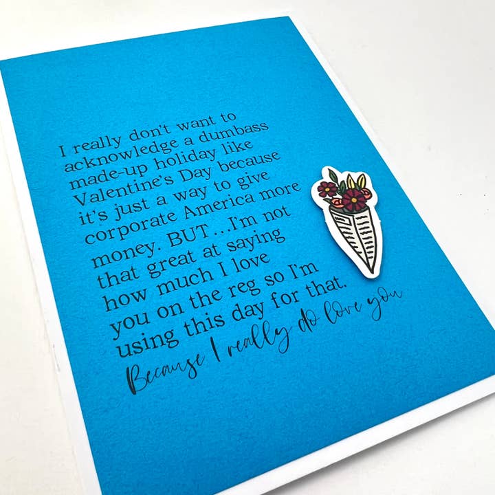 Val Made Up Holiday Valentine card for wholesale by Muddy Mouth Cards