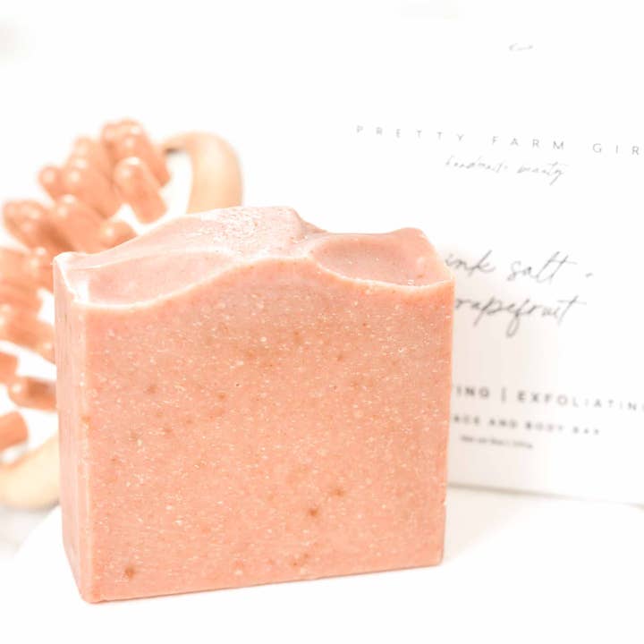 Pink Salt + Grapefruit Handmade Tallow Soap Bar for wholesale by Pretty farm girl