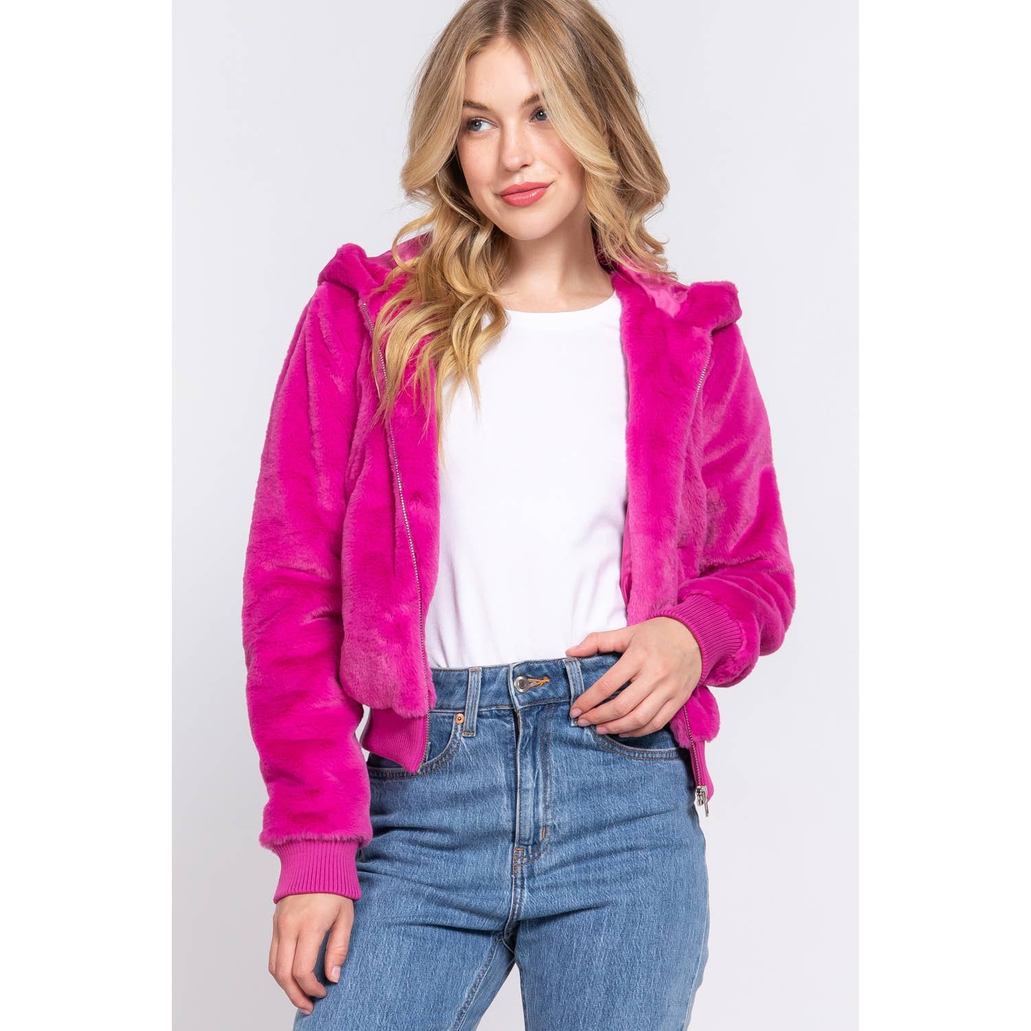 HiteJeans - Vente Veste – femme - VESTE À CAPUCHE ZIPPÉE EN FAUSSE FOURRURE6