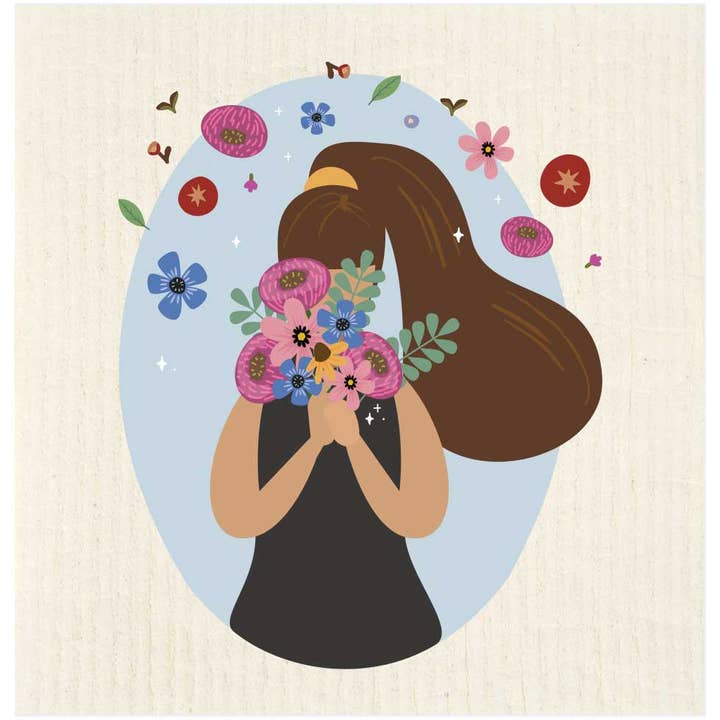 Face of Flowers Gal Swedish Dishcloth for wholesale by Potluck Press