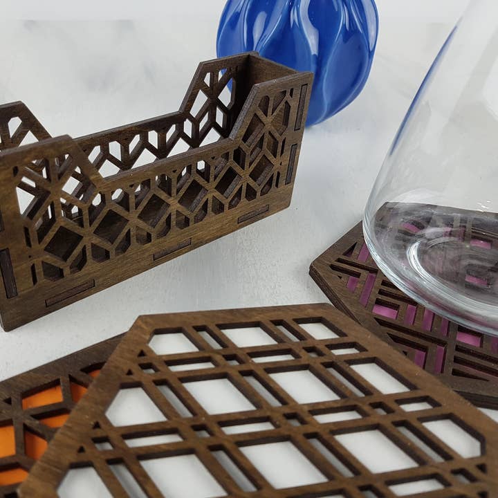 Hexagon Coaster Holder | For 4, 6 and 8 Coasters for wholesale by Wood Chip Decor