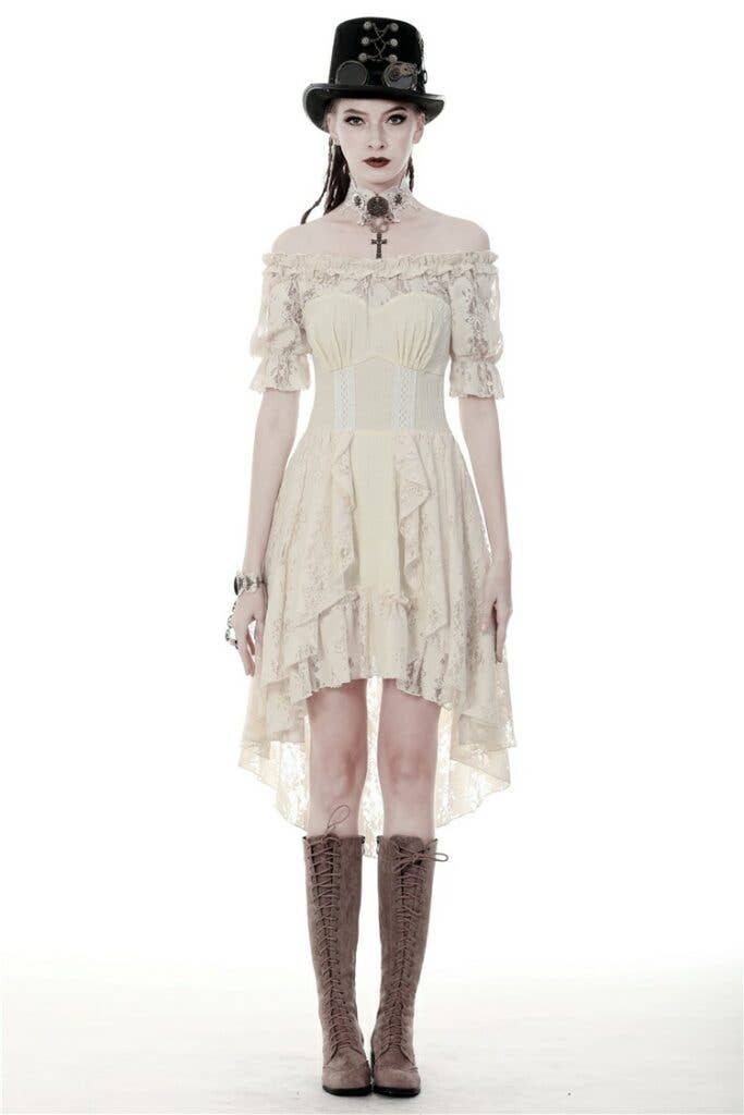 Ivory DW358 - Overlay Lace Hi Lo steampunk dress for wholesale on Faire0