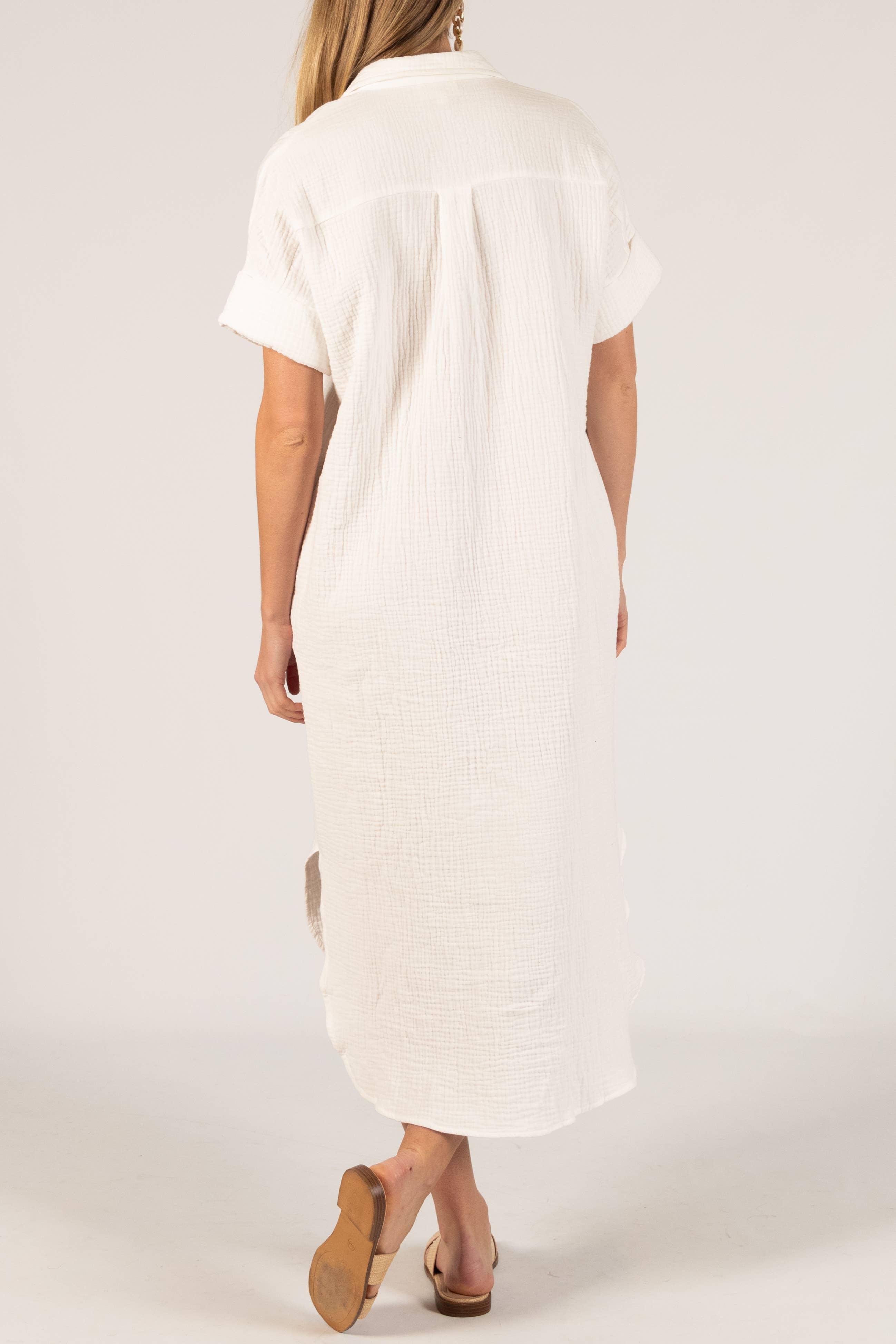 Before You Collection - Wholesale Dress - Women's - 3-Ply Heavy Gauze Button Up Shirt Dress6