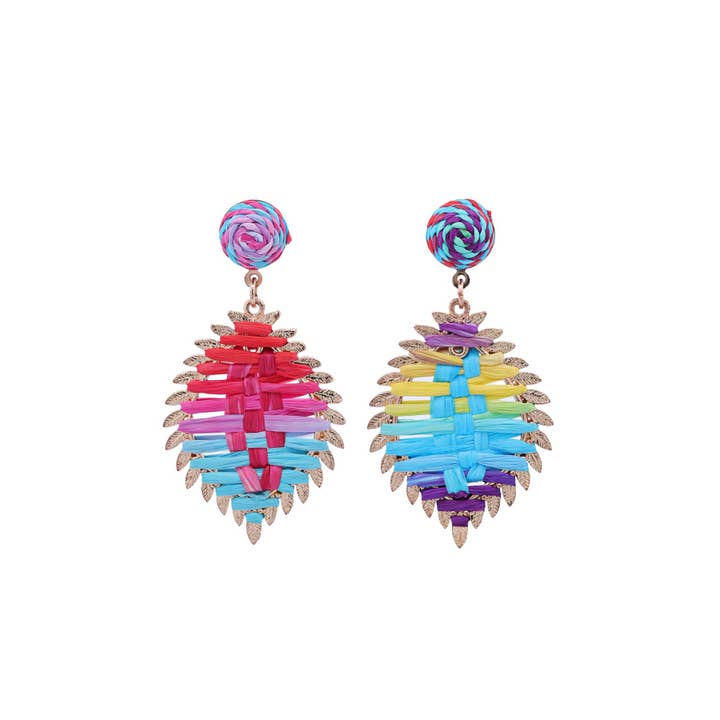 Urbanista Outlet - Venta al por mayor Pendientes colgantes - Pendientes de hojas en bloque de color ratán hechos a mano