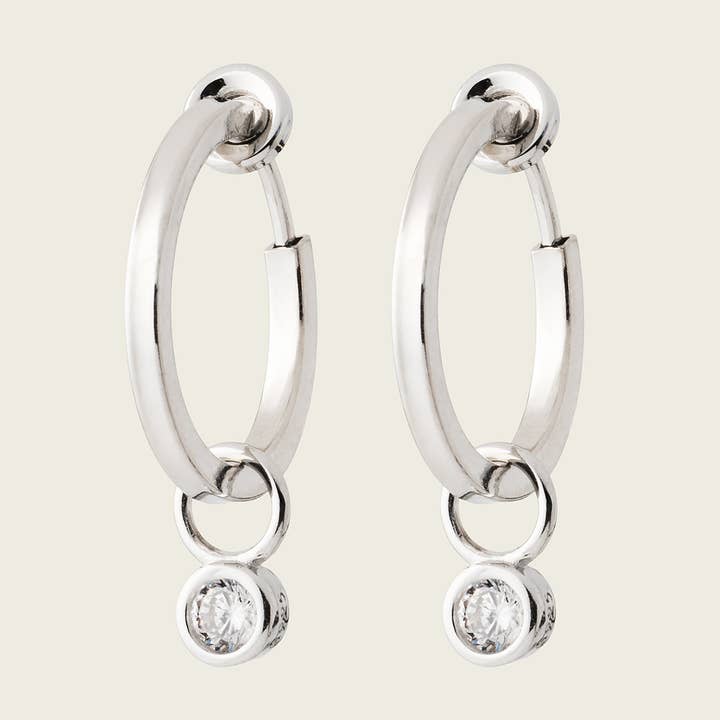 Mini Gemstone Hoop Clip On Earrings in Silver for wholesale by Aiori