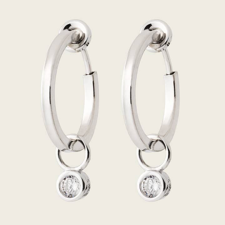 MiniGemstone Hoop CharmsMini Hoop ClipOn Earrings Set Silver for wholesale by Aiori