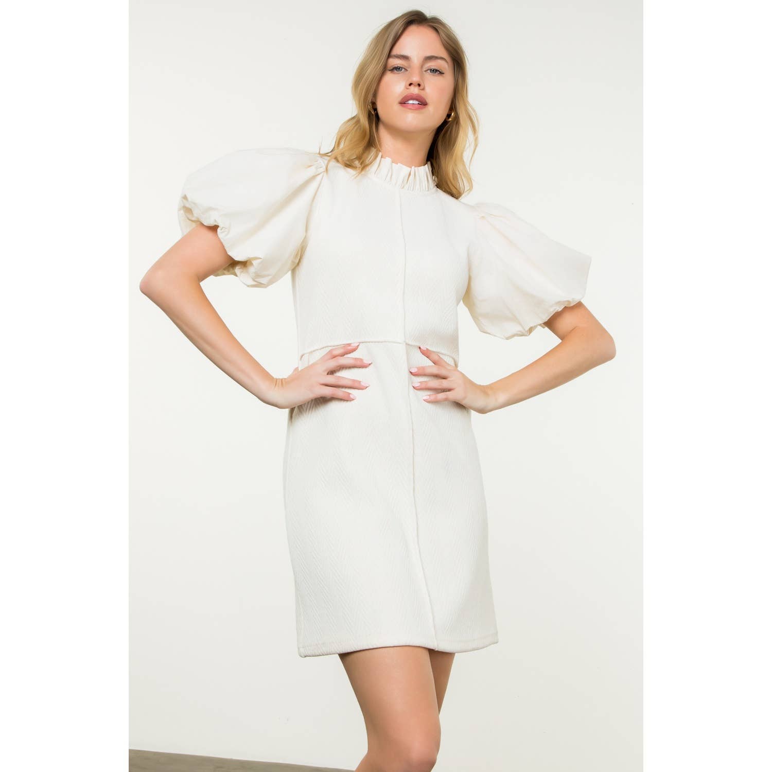 CREAM Puff Sleeve Corduroy Midi Dress for wholesale on Faire0