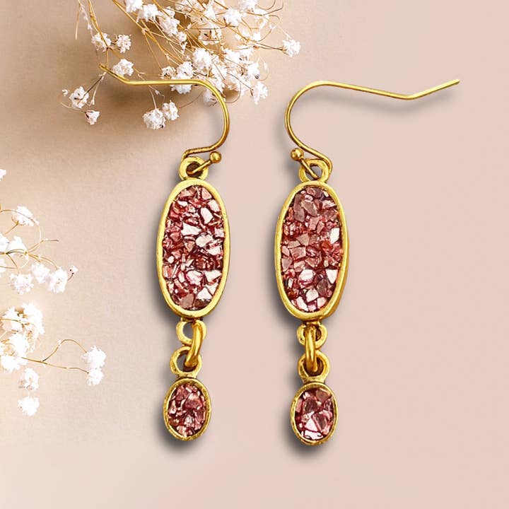 Brincos Oblongos em Copo Champanhe Rosa (Cópia) por atacado de Bee Mary Jewelry