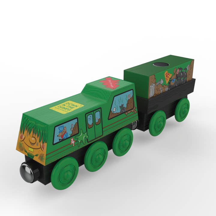 Twinkle Toys LLC - Wholesale Toy Set - Kids - Zany Trains - Trashy Terry - Series 1 - Wooden Train and Cargo Set - Compatible with All Wooden Train Sets